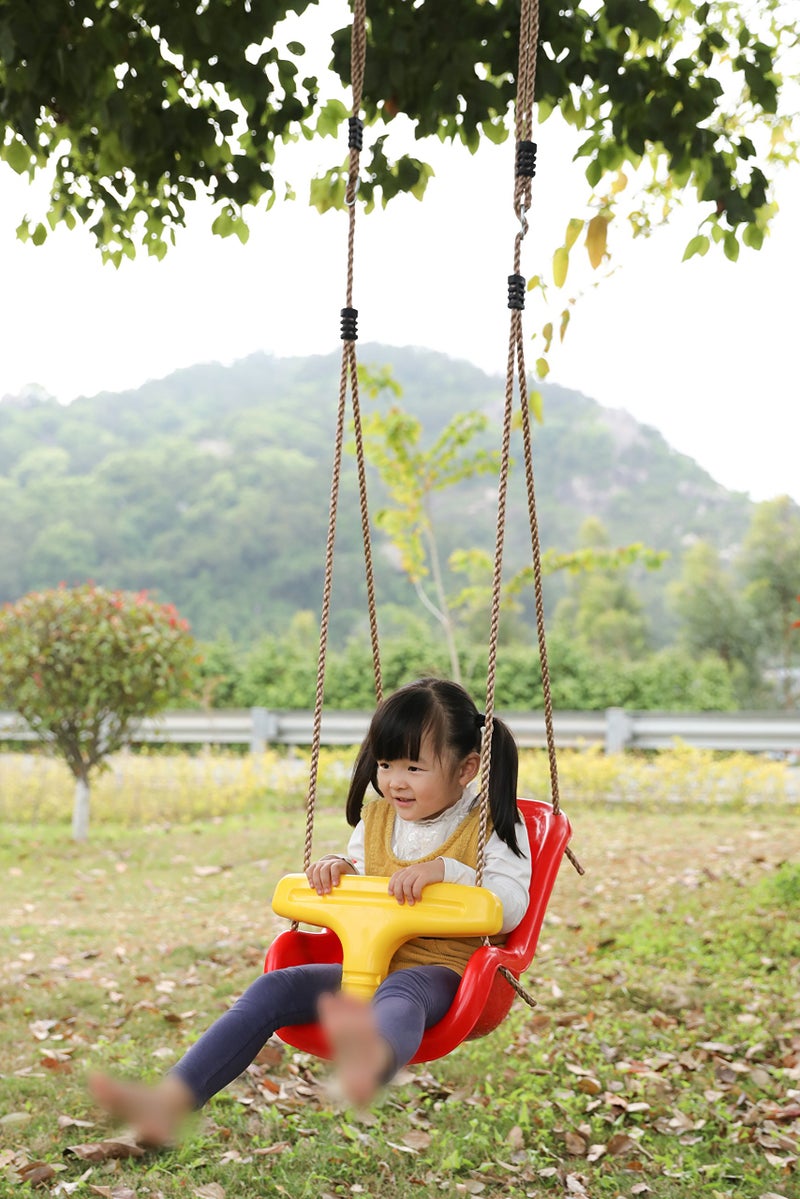 PLAYBERG Red Plastic Baby and Toddler Swing Seat with Hanging Ropes - Image 2